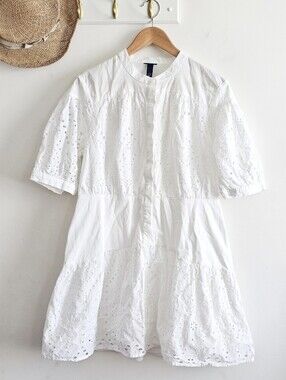 Scoop White Eyelet Embroidered Tiered Dress Women's Large Cottagecore Boho